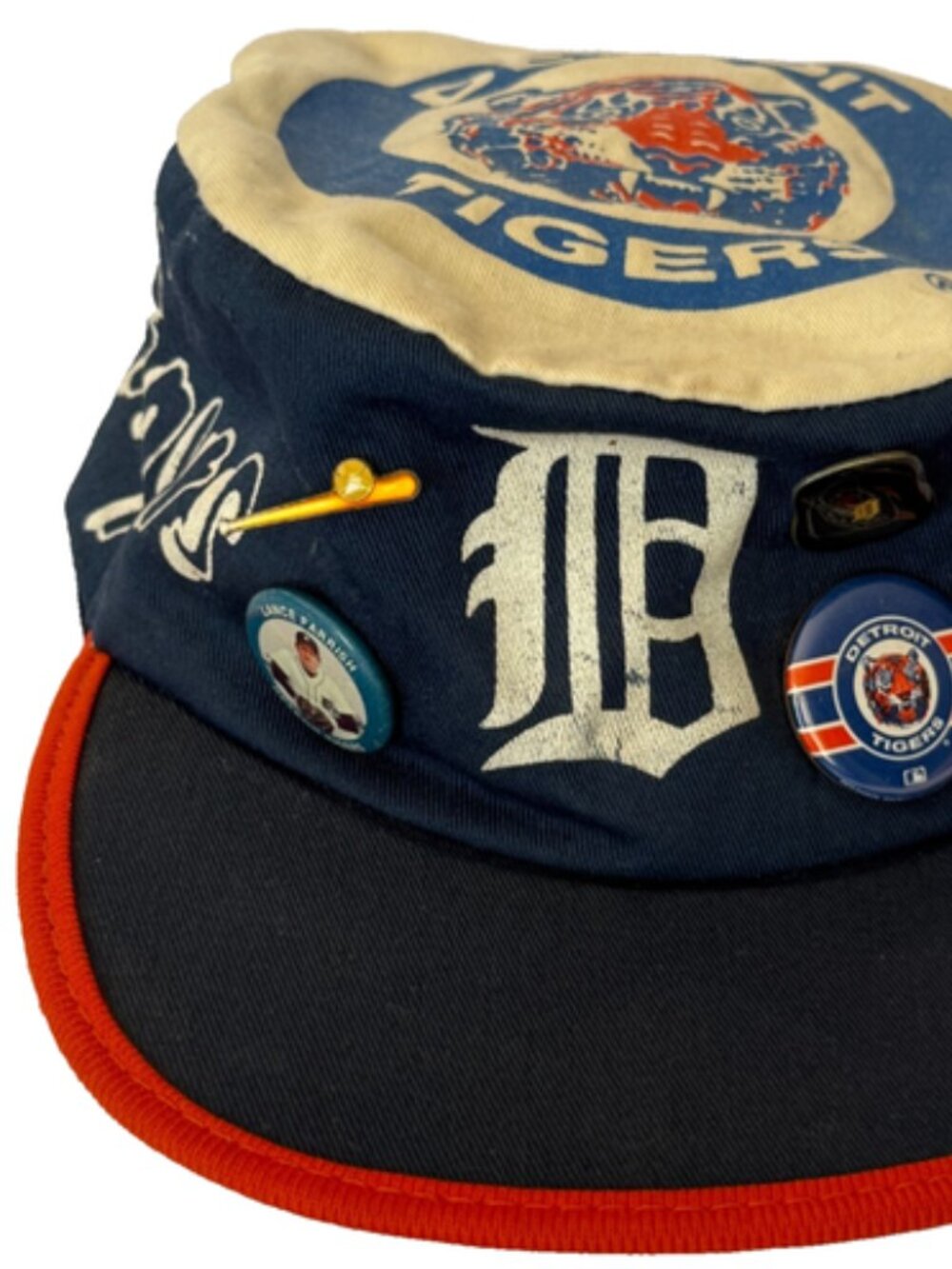 VINTAGE 80s DETROIT TIGERS CAP HAT MENS S/M MLB BASEBALL PINS BUTTON MADE IN USA